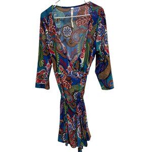 Uncle Frank Wrap Dress Large Paisley 3/4 Sleeve BOHO Cottagecore Office Casual